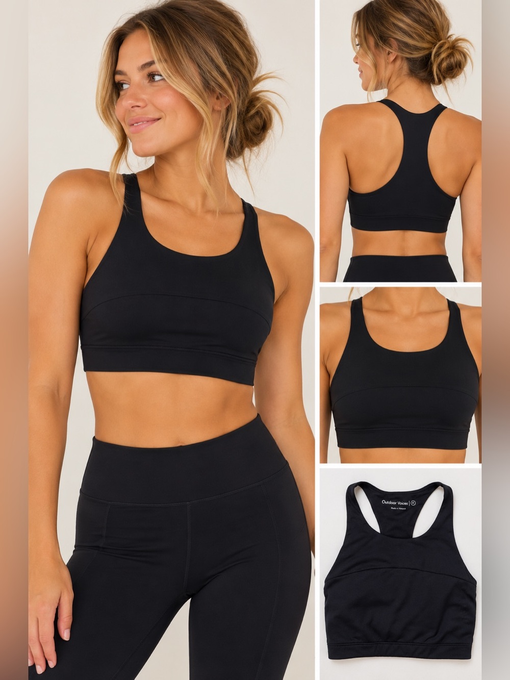 Outdoor Voices Black High Neck Racerback Sports Bra Size M